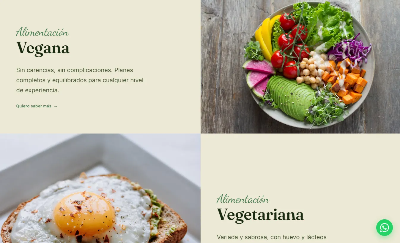Página de servicios de Nernutri: alimentación vegana