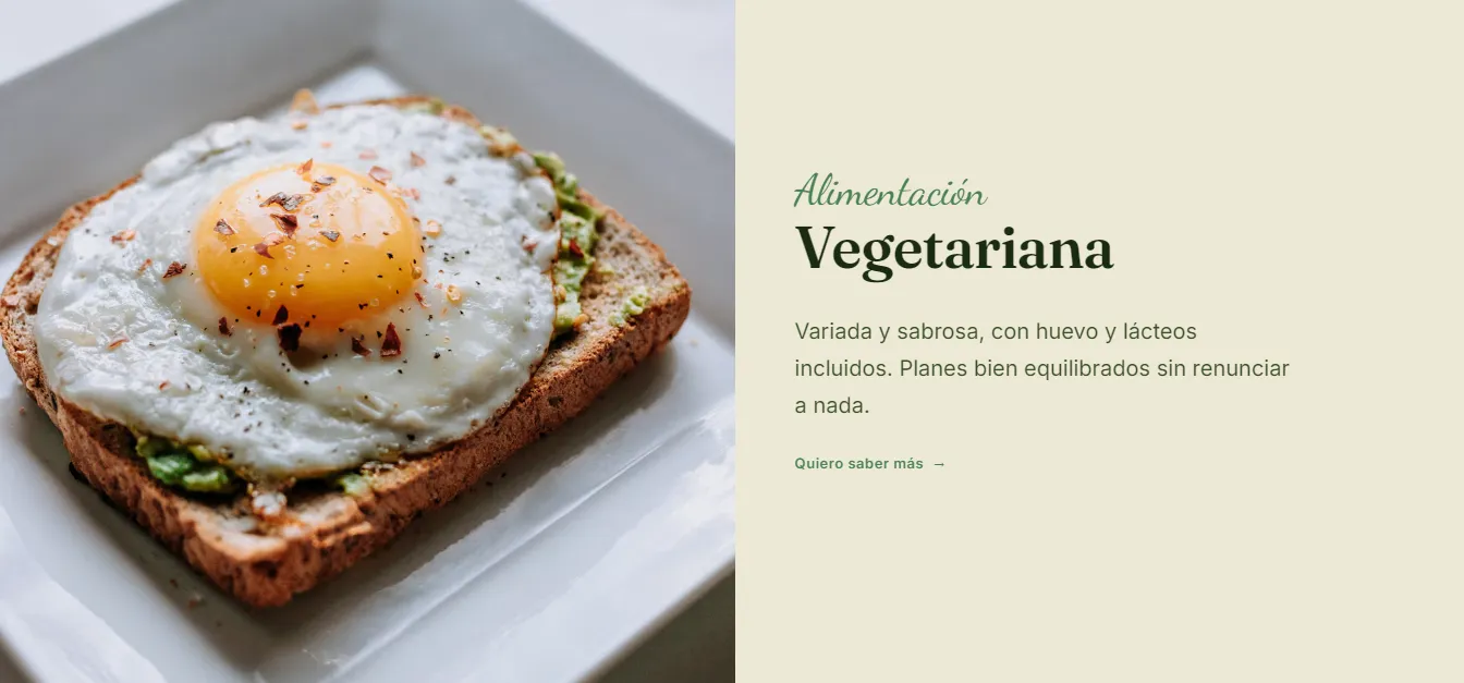 Página de servicios de Nernutri: alimentación vegetariana